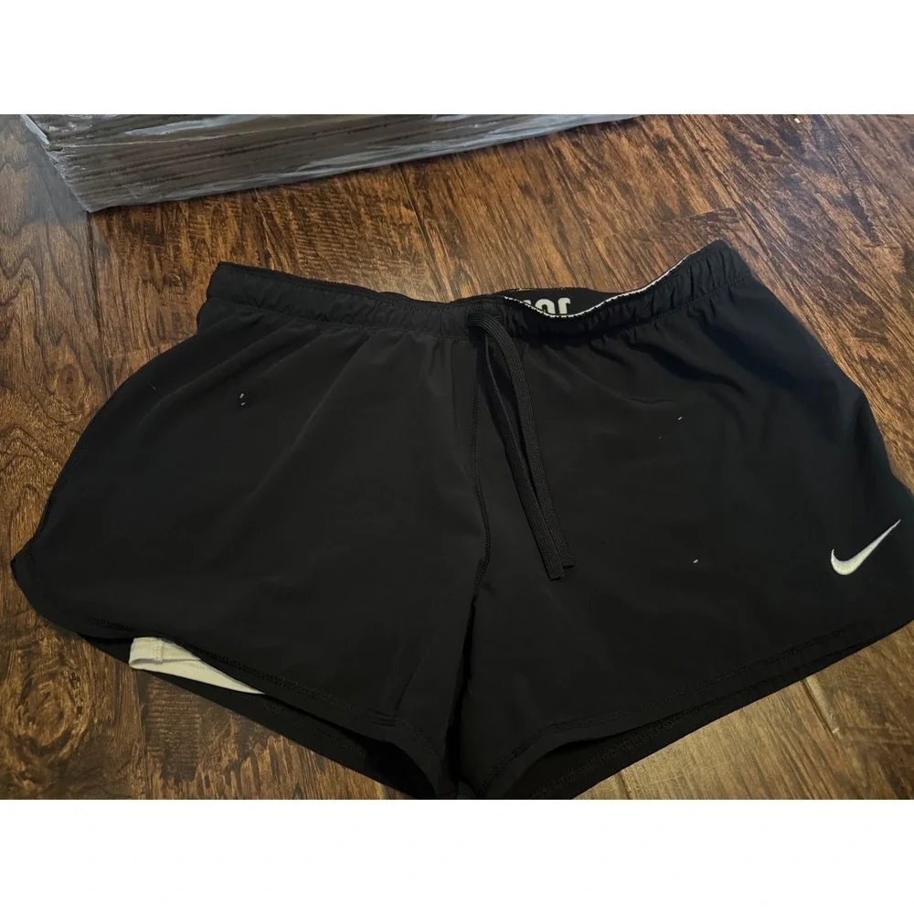 Nike Dri-FIT Running Shorts Womens Large Black Just Do It Waistband 404898-012